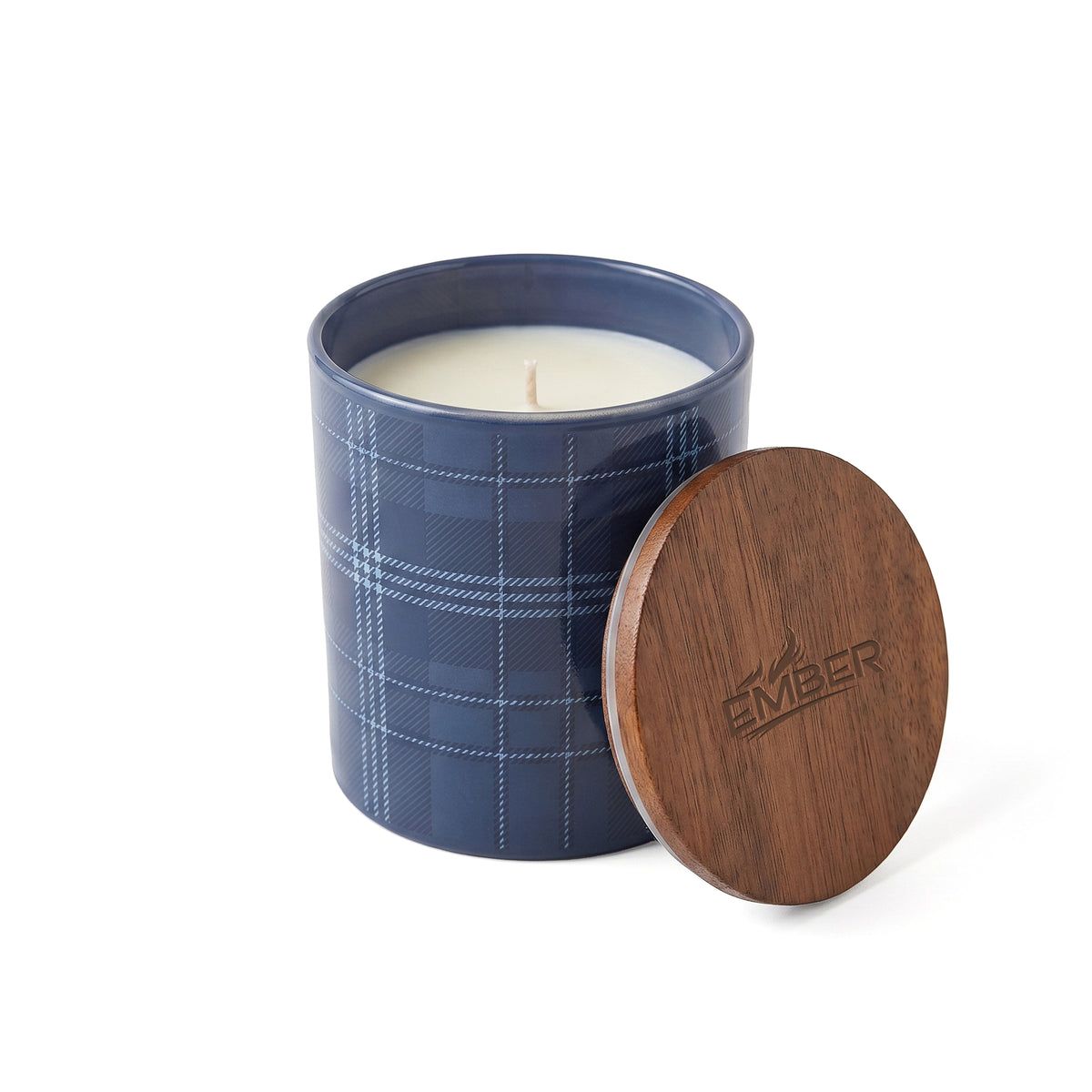 CAD-2606 | Ember | Bougie en verre texturé avec couvercle en bois d’acacia