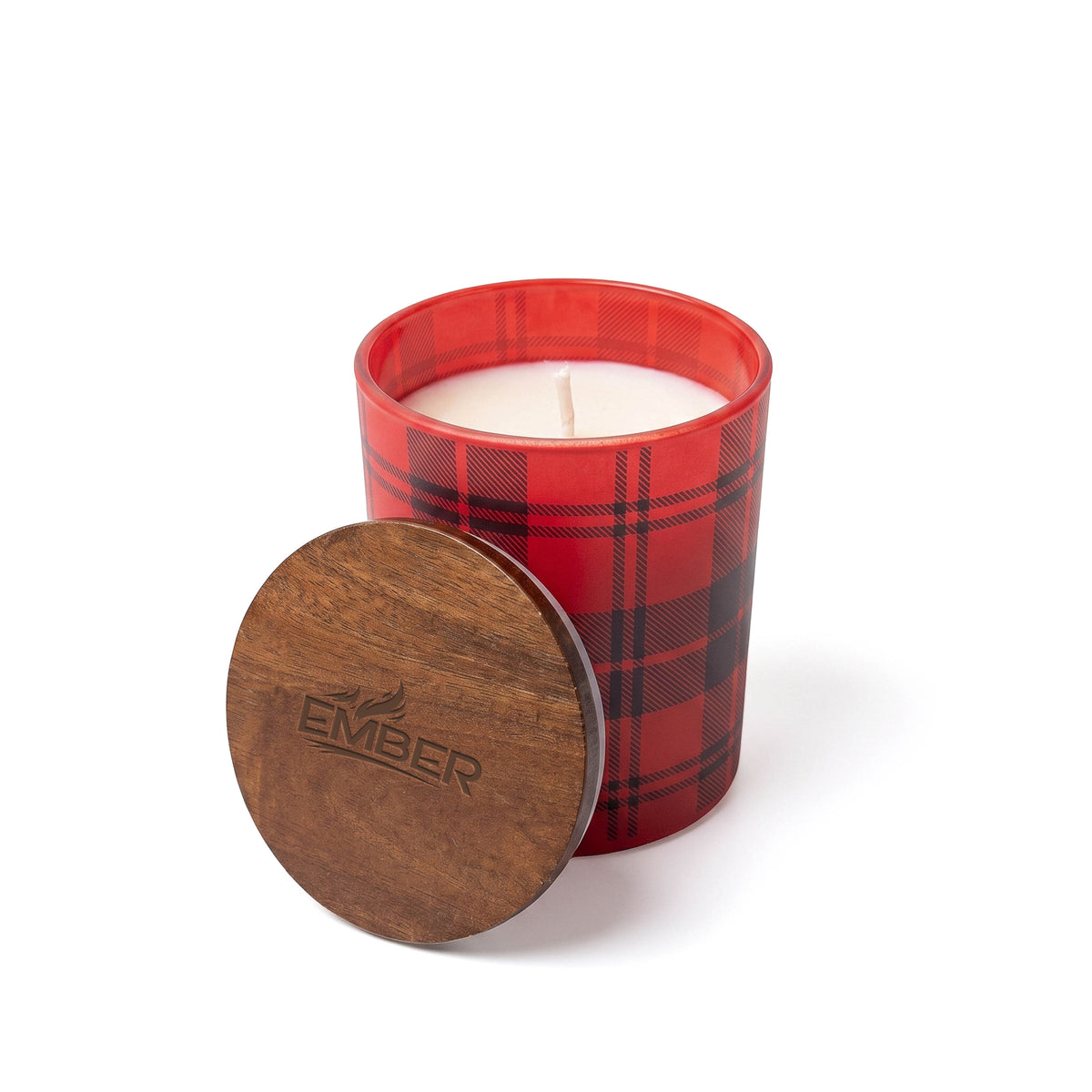 CAD-2606 | Ember | Bougie en verre texturé avec couvercle en bois d’acacia