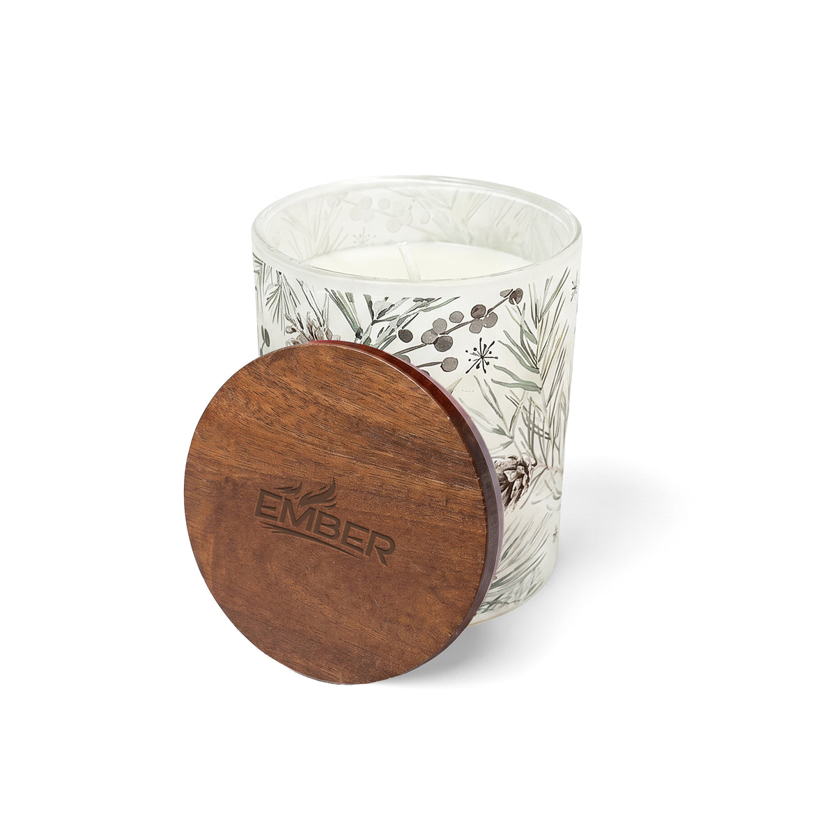 CAD-2606 | Ember | Bougie en verre texturé avec couvercle en bois d’acacia