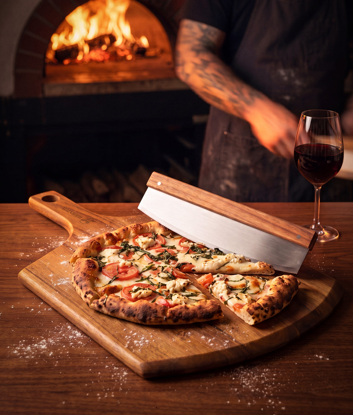 CAD-2601 | Thornton | Ensemble couteau à pizza et planche en bois d'acacia